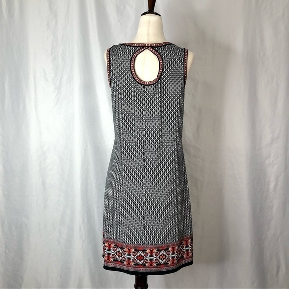 Max Studio sleeveless shift dress keyhole back graphic black white red S - Picture 4 of 10